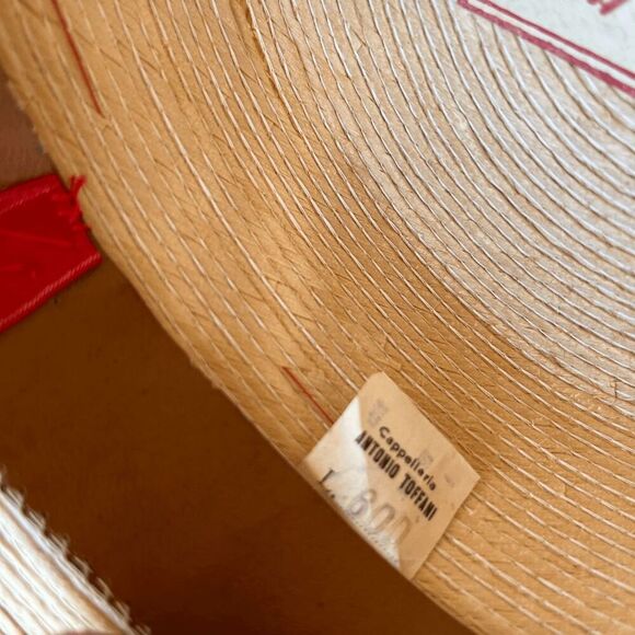 Vintage 50s/60s Gondolier Straw Hat Italy - Red Ribbon Trim, Antonio Toffani - Picture 10 of 12